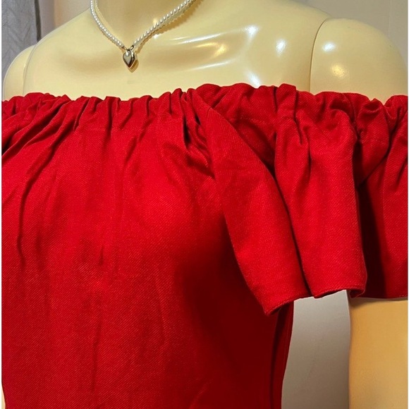 Lanvin Linen Ruffled Off Shoulder Dress.size 36. - Picture 4 of 13